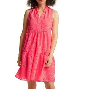 Lilly Pulitzer Coral Eyelet Sleeveless Tiered Dress - Size M